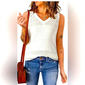 Womens Sweater Vest V Neck Lightweight Knit Sleeveless Crochet Pullover